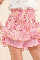 And The Why Printed Lurex Smocked Waist Tiered Skort