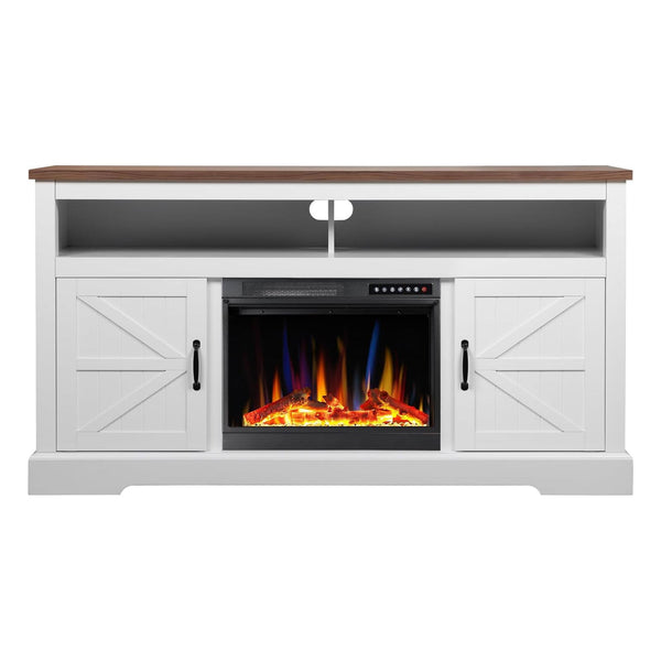 60''Fireplace TV Stand with Freestanding Electric Fireplace&Wooden Storage Cabinet M2301