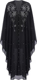 OBEEII Muslim Dress for Women Loose Batwing Sleeved Hooded Beaded Embroidery Long Abaya Dress Kaftan Abayas Islamic Robe