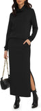 Casly Lamiit Women's 2 Piece Skirt Set Turtleneck Tops Long Skirt Matching Outfits with Pockets Fall Loungewear