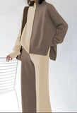 Fixmatti Women's Sweater Set High Neck Long Sleeve Top and Wide Leg Pant 2 Piece Lounge Set