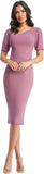 Dress the Population Womens Ruth Short Puff Sleeves Asymmetrical Neckline Bodycon Midi Dress