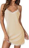 Vrtige Women's Sexy Lace Strap Babydoll Chemise Nightgown Lingerie V Neck Full Slip Nightdress