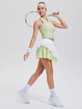 Airfree Tennis Skirt Sets for Women Outfits Lapel Collar Sleeveless Vests Patchwork Pleated Skirt Sets