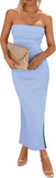 PRETTYGARDEN Women's Summer Bodycon Maxi Tube Dress Ribbed Strapless Side Slit Long Going Out Casual Elegant Party Dresses