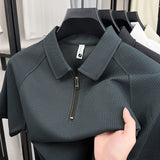 Mens Short-Sleeve T-Shirt With Turn-Down Collar And Striped Design