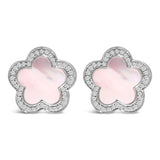 14K White Gold Mother of Pearl and 1/5 Cttw Diamond Halo Star Stud Earrings