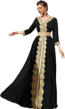 IDOPIP Embroidery Abayas for Women Muslim Moroccan Floral Maxi Kaftan Dress Arabic Islamic Dubai Robe Ramadan Prayer Clothes