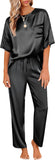 Ekouaer Womens Satin Silky Pajama Set Short Sleeve Shirt with Long Pajama Pant Set Soft PJ Loungewear