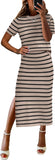 ANRABESS Womens 2 Piece Outfits Striped Sweater Skirt Sets 2025 Summer Casual Short Sleeve Pullover Tops Travel Midi Dress
