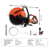 VEVOR Electric Concrete Saw, 16 In, 3200 W 15 A Motor Circular Saw Cutter With Max. 6 In Adjustable Cutting Depth, Wet Disk Saw Cutter Includes Water Line, Pump And Blade, For Stone, Brick
