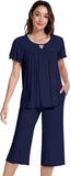 NACHILA Women’s Pajamas-Viscose Made from Bamboo, Short Sleeve Pjs Top with Capri Pajama Sets for Women Cool V Neck Sleepwear