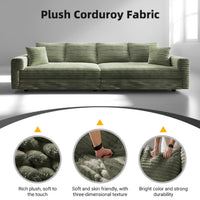 102.4 ' Plush Corduroy 4-Seat Sofa,Modern Comfy Upholstered Sofa Cloud Couch,Deep Seat Couches with Soft Pillows,Convertible Deep Seat Sofa Lounge Chair for Living Room Bedroom,Apartment,Office,Green