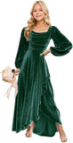 Long Sleeve Junior Bridesmaid Dresses Velvet Flower Girl Dress for Wedding Party Pageant Gown with Ruffle