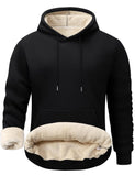Flygo Men's Casual Fleece Sherpa Lined Hoodie Winter Warm Pullover Hooded Sweatshirt(Black-XL)