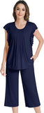 NACHILA Women’s Pajamas-Viscose Made from Bamboo, Short Sleeve Pjs Top with Capri Pajama Sets for Women Cool V Neck Sleepwear