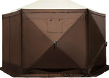 VEVOR 12 * 12ft 6 Sided Pop-up Canopy Shelter Tent with Mesh Windows, Portable Carry Bag, Stakes, Large Shade Tents for Outdoor Camping, Lawn and Backyard, Brown/Beige