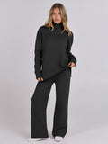 ANRABESS Womens 2 Piece Outfits Turtleneck Matching Lounge Set Sweater Top Wide Leg Pants Fall Cozy Knit Sweatsuit Loungewear