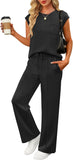 ANRABESS Two Piece Sets for Women Summer Sleeveless Sweatsuits Wide Leg Casual Lounge Set Matching Vacation Travel Outfits