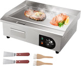 VEVOR Commercial Electric Griddle, 1600W Countertop Half-Flat Top Grill, 22in Stainless Steel Griddle Grill with 2 Shovels and 2 Brushes for Home or Restaurant, 122℉-572℉ Adjustable Temp