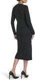 Calvin Klein Womens Long Sleeve Round Neck Scuba Crepe Side Ruffle Midi Dress