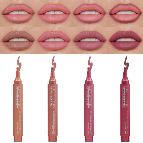 Jolilab 4 Colors Lip Stain Set:Marker Matte Liquid Lip Stain Pen,Highly Pigmented,Long-Lasting,Lip Liner Lip Contour Multi-Use.(#01+02+03+04)