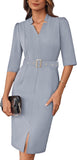 GRACE KARIN Women's Work Dress 3/4 Sleeve V Neck Bodycon Sheath Dress Zipper Up Office Business Dresses with Belt