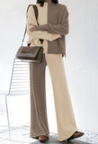 Fixmatti Women's Sweater Set High Neck Long Sleeve Top and Wide Leg Pant 2 Piece Lounge Set