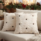 GEEORY Christmas Pillow Covers 18x18 Inch Set of 2, Christmas Decorations Xmas Tree Soft Plush Fluffy Faux Fur Decorative Throw Pillows Rustic Winter Decor Cushion Case Beige Brown GC034-18