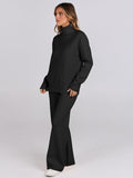 ANRABESS Womens 2 Piece Outfits Turtleneck Matching Lounge Set Sweater Top Wide Leg Pants Fall Cozy Knit Sweatsuit Loungewear