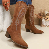Embroidered Western-Style High-Top V-Neck
