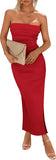 PRETTYGARDEN Women's Summer Bodycon Maxi Tube Dress Ribbed Strapless Side Slit Long Going Out Casual Elegant Party Dresses