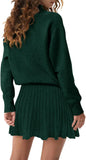 Women's Two Piece Outfits Turtleneck Long Sleeve Ribbed Knit Tops Pleated Mini Skirt 2025 Casual Sweater Sets