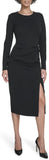 Calvin Klein Womens Long Sleeve Round Neck Scuba Crepe Side Ruffle Midi Dress