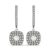 14k White Gold Double Halo Cushion Outer Shaped Diamond  Earrings (3/4 cttw)