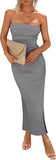 PRETTYGARDEN Women's Summer Bodycon Maxi Tube Dress Ribbed Strapless Side Slit Long Going Out Casual Elegant Party Dresses