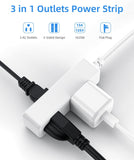 Flat Plug Extension Cord with 3 Outlets - 10 ft White Low Profile Indoor 3 Prong Grounded Power Strip for Home Office & Travel - 16/3 AWG, 13A/1625W