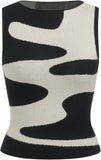 CIDER Sleeveless Knit Tank Top Going Out Y2k Wave Pattern