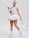 Airfree Tennis Skirt Sets for Women Outfits Lapel Collar Sleeveless Vests Patchwork Pleated Skirt Sets