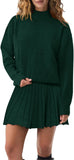 Women's Two Piece Outfits Turtleneck Long Sleeve Ribbed Knit Tops Pleated Mini Skirt 2025 Casual Sweater Sets