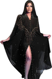 OBEEII Muslim Dress for Women Loose Batwing Sleeved Hooded Beaded Embroidery Long Abaya Dress Kaftan Abayas Islamic Robe