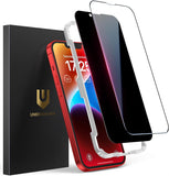 UNBREAKcable 2PCS Screen Protector for iPhone 16-1 Privacy Tempered Glass+1 Clear Glass Double Shatterproof [Easy Installation Frame] [9H Hardness] [Case Friendly] Anti-Scratch for iPhone 6.1 inch