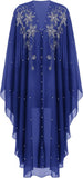 OBEEII Muslim Dress for Women Loose Batwing Sleeved Hooded Beaded Embroidery Long Abaya Dress Kaftan Abayas Islamic Robe
