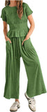 Summer Pants Set Women 2 Piece Lounge Matching Set Casual Outfit with Pockets for Travel Shopping Boho Chic Outfit