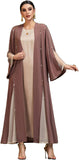 Handmade Beaded Open Front Robe Coat, Elegant Long Sleeve Outerwear Women's Modest Cover-Up, NO INNER, Mauve Brown