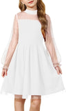 Arshiner Girls Dresses Contrast Mesh Puff Long Sleeve Mock Neck Formal Party A Line Short Tulle Dress