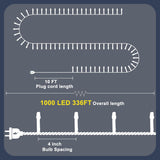 RPGT Christmas Light 1000 LEDs 336ft Green Cable Wire Fairy String Tree Twinkle Lights Plug in 12 Modes for, Outdoor, Garden, Wedding, Christmas Party, Home Decoration (Warm White)