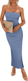 PRETTYGARDEN Women's Summer Bodycon Maxi Tube Dress Ribbed Strapless Side Slit Long Going Out Casual Elegant Party Dresses