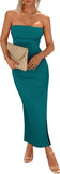 PRETTYGARDEN Women's Summer Bodycon Maxi Tube Dress Ribbed Strapless Side Slit Long Going Out Casual Elegant Party Dresses