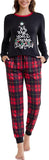 difficort Womens Christmas Pajamas Long Sleeve Pj Set Soft Plaid Pants Sleepwear with Pockets